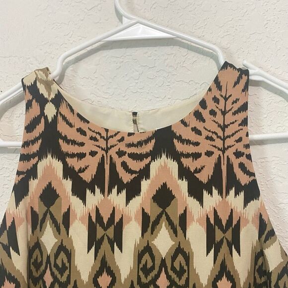 Tyler Boe Linen Aztec BoHo Tunic Top Shirt Brown Tan size Small - Picture 5 of 11